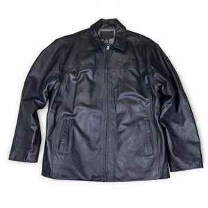 George Leather Jacket Mens XL Black Genuine Leather Classic Zip Up